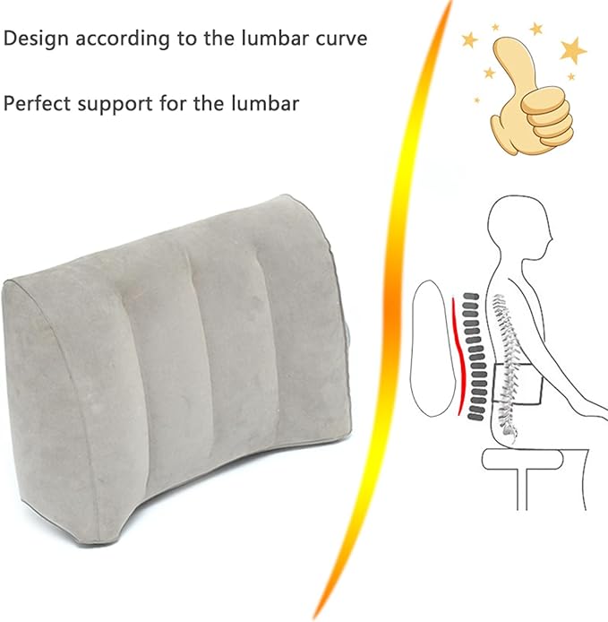 Lumbar Support Pillow for Office Chair and Car Seat, Inflatable Travel Back Rest Cushion for Airplane,Versatile Use Lower Back Cushion,Back Support Pillow, Protable Foldable Design