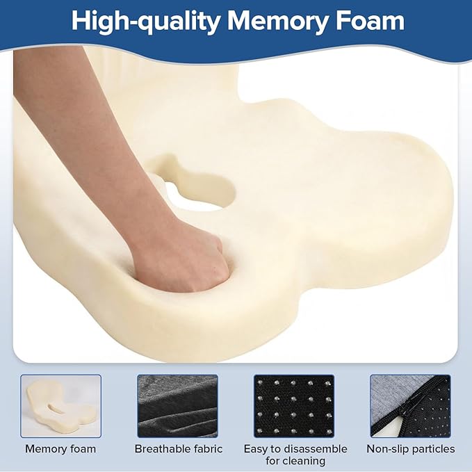 Urban Deco Memory Foam Seat Cushion, Office Chair Seat Cushion with L-Shaped Design, Ergonomic Back and Seat Pad Cushion for Car, Driving, Office, Black+Grey