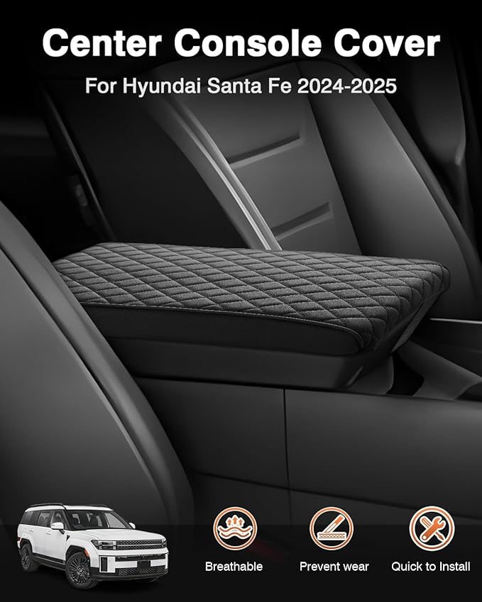 Shademax Custom for 2024 2025 2026 Hyundai Santa Fe Center Console Cover Armrest Cover Santa Fe Hybrid Accessories Arm Rest Cushion Pad Leather Middle Console Cover Armrest Seat Box Protector