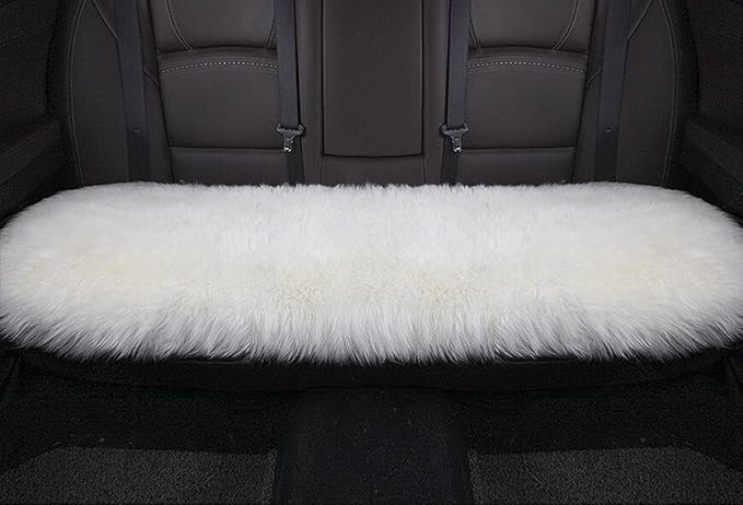 Winter Warmth: Universal Sheepskin Seat Cushion Cover - Natural Wool, for Cars, Trucks, SUVs & Vans - Cozy & Stylish Driving Companion Rear White