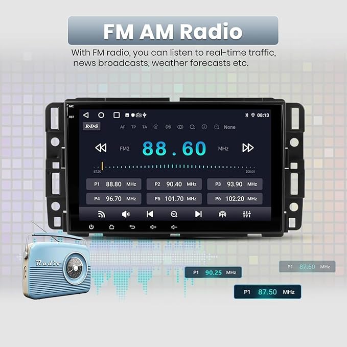 Android 13 Car Radio Stereo Upgrade for 2006-2013 Chevrolet Impala 8 Inch Touch Screen GPS Navi Head Unit Radio Double Din Car Stereo w/Wireless Carplay & Android Auto Bluetooth BT DSP SWC