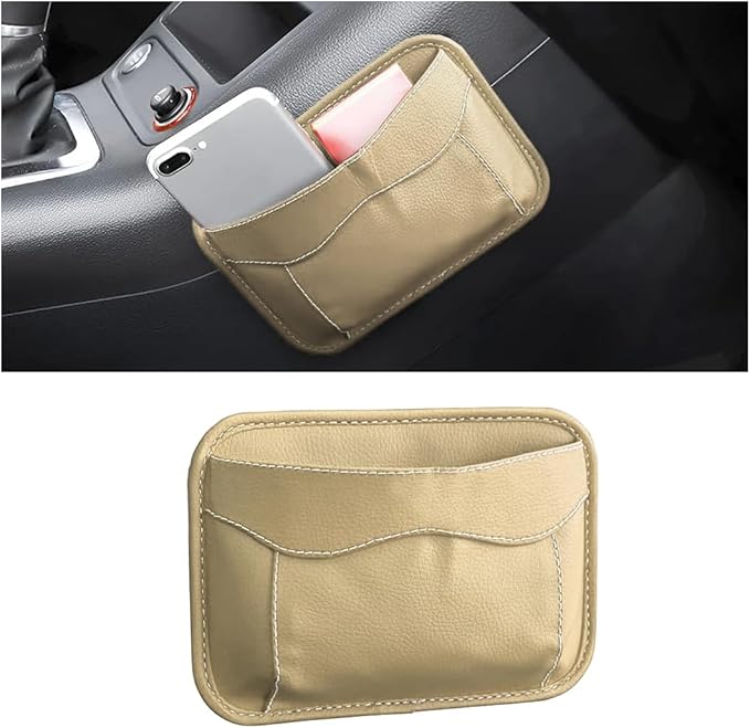 Moly Magnolia Car Seat Side Pocket Organizer, American Flag PU Leather Storage Bag, Pen Phone Holder Tray Pouch Seat Gap Filler, Interior Accessories for Auto Door Window Console (Beige)