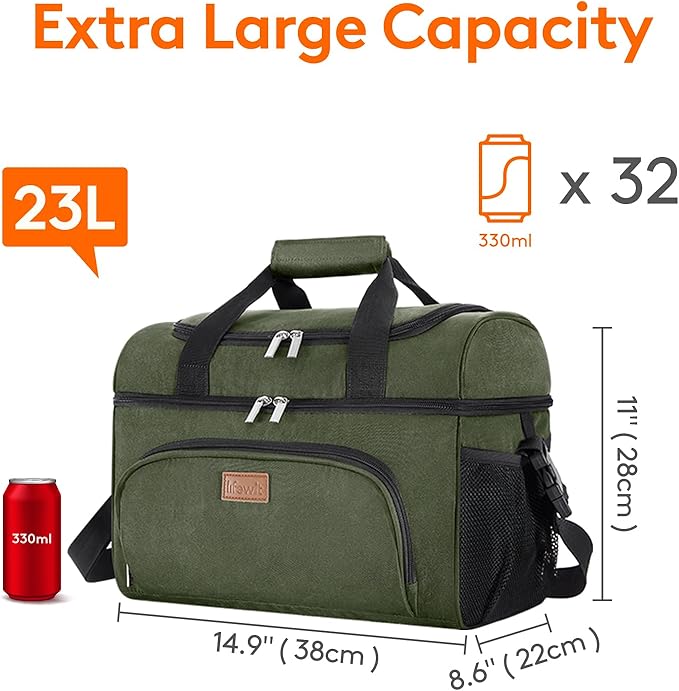 Lifewit Insulated Cooler Bag, 32/48 Can Large Leakproof Beach Cooler, Lightweight Portable Double Layer Soft-Sided Travel Ice Chest for Camping, Kayaking, Road Trips, Grocery Shopping