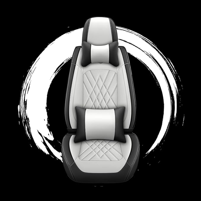 Car Seat Covers Compatible with Toyota Camry 2012-2026 Durable Waterproof Automotive Seat Covers Stretchable, Airbag Compatibility, Premium Nappa Leather(Black White, 2 Pcs Front with Pillow)