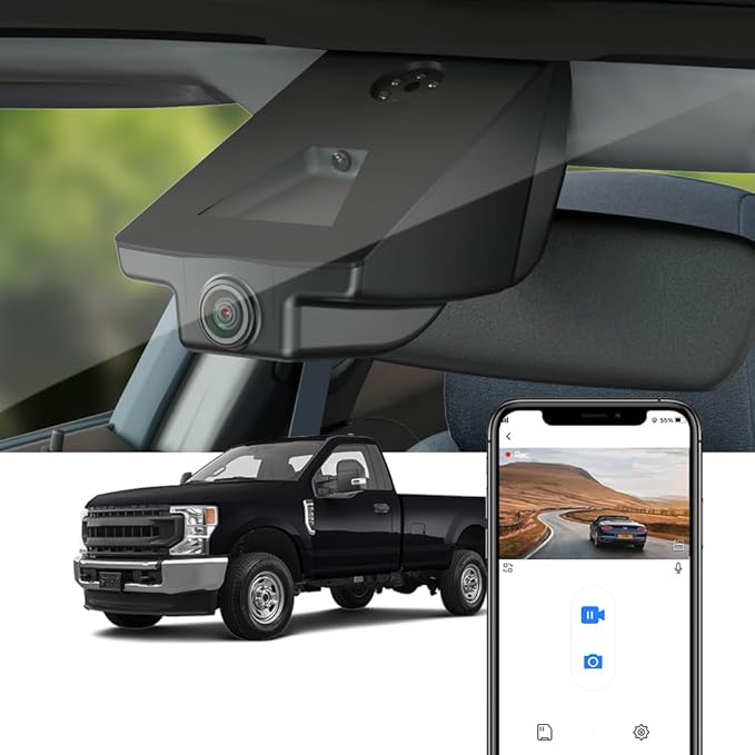 Fitcamx 4K Dash Cam Suitable for Ford F250 F350 XL XLT 2011-2025 (DZ-00455), OEM Factory Look, UHD 2160P Video, Built-in WiFi & APP, Loop Recording, G-Sensor, Easy to Install, 64GB MicroSD Card