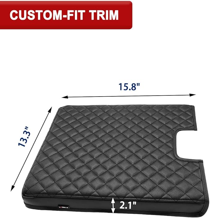 KBH Center Console Armrest Cover for 2007-2013 Chevy Silverado & Tahoe & Suburban, GMC Sierra & Yukon, Middle Console Lid Protector, PU Leather Trim, Black (Fits Jump Seat Only)