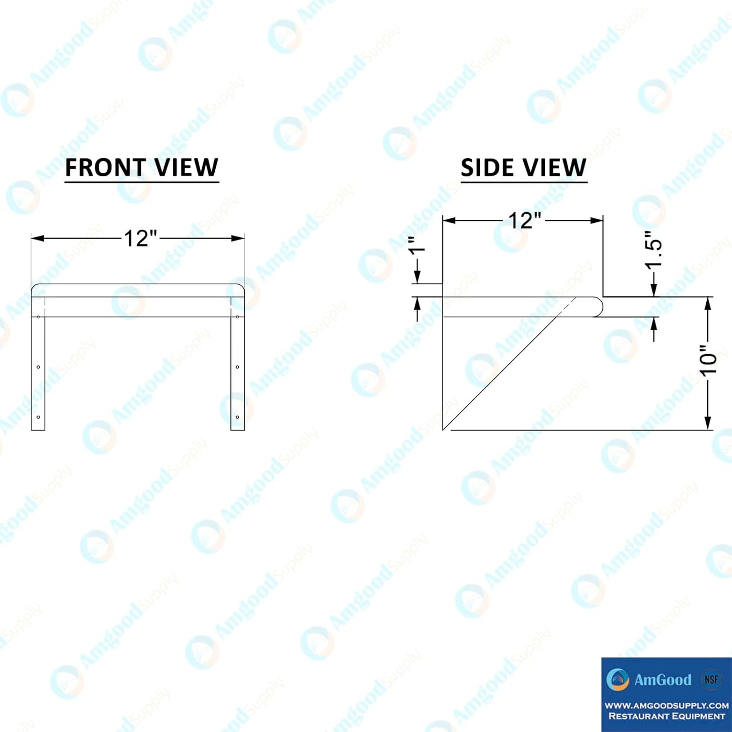 AmGood 12 in. x 12 in. Stainless Steel Wal Mount Shelf. Commercial/Home. Kitchen, Restaurant, Garage, Laundry, Utility Room. NSF