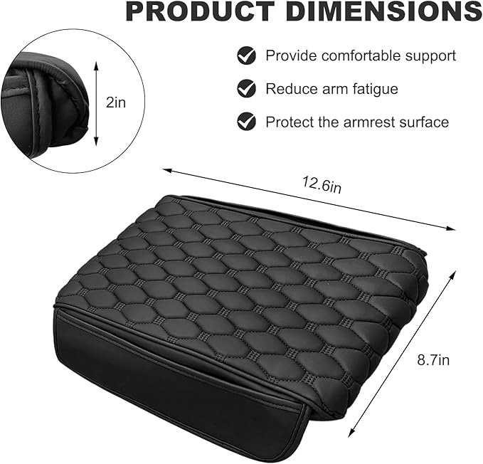 Car Armrest Cushion, Memory Foam Auto Arm Rest Box Protector with 2 Storage Bags, Waterproof Leather Center Console Cover Universal for Most Vehicles, Car Accessories (Black)