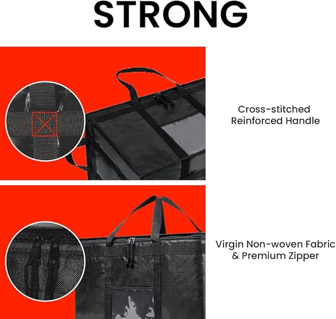 NZ home Insulated Bags for Food Delivery (3XL PRO) Grocery Shopping Cooler Bag, Pizza Delivery, Hot & Cold Catering Tote, Reusable, Foldable & Heavy Duty (2 Pack, Black)
