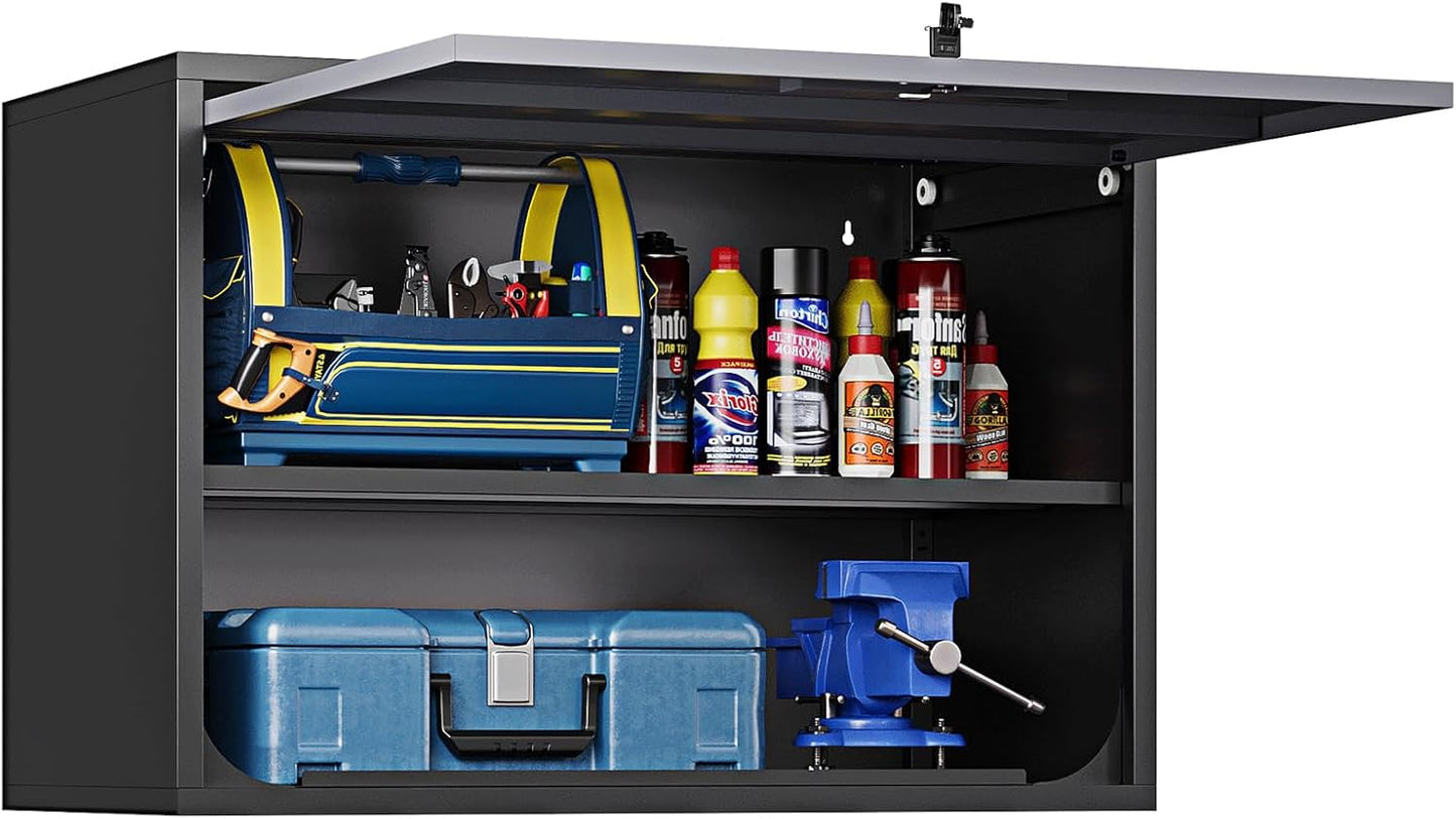 Metal Wall Cabinet for Garage Floating Garage Storage Wall Mount Shop Cabinet Upper Storage Trailer Gearbox Tool Small Wall Steel Adjustable Shelf Assembly Required