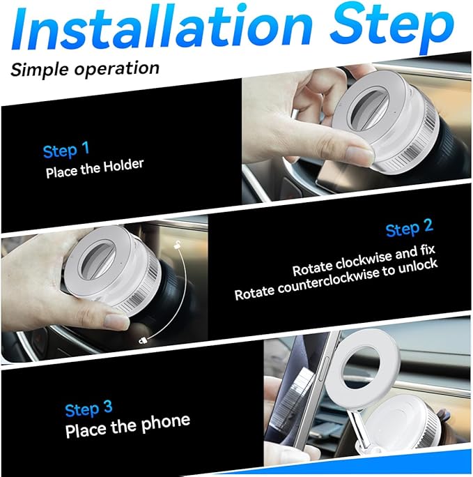 Vacuum Suction Magnetic Phone Holder, Strong Suction Magnetic Car Phone Holder Mount Foldable Phone Stand for iPhone16/15/14/13/12, Mirror/Glass/Screen(Not Charge Phone)