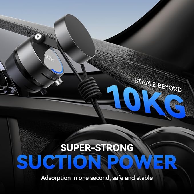 Vacuum Magnetic Suction Phone Holder,Upgraded 360° Adjustable Suction Cup Car Phone Mount,Hands-Free Cell Phone Holder for Car/Gym/Mirror/Smooth Surface,Compatible with iPhone 16/15/14/13/12 Series