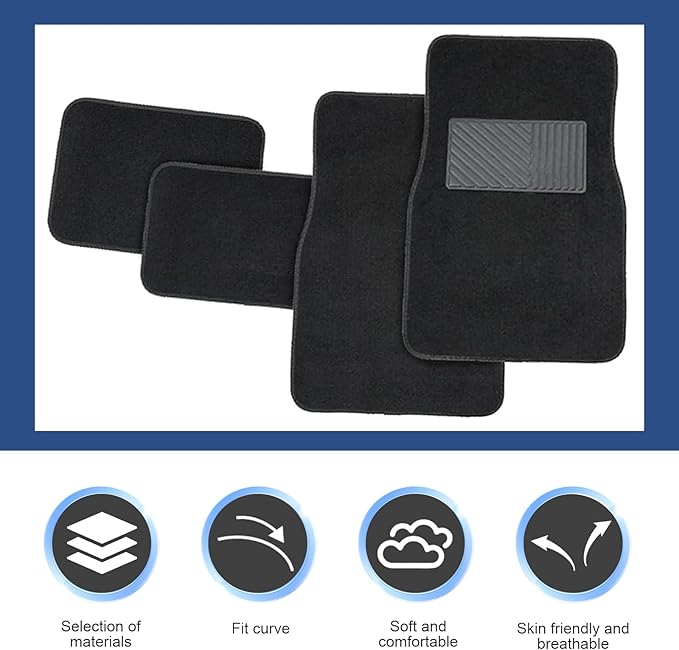4 PCS Car Carpet Floor Mats, PVC Anti-slip Base Comfortable Carpet, Breathable Flame-retardant Floor Liner for All Weather, Interior Accessory for Cars SUVs Trucks (Black)