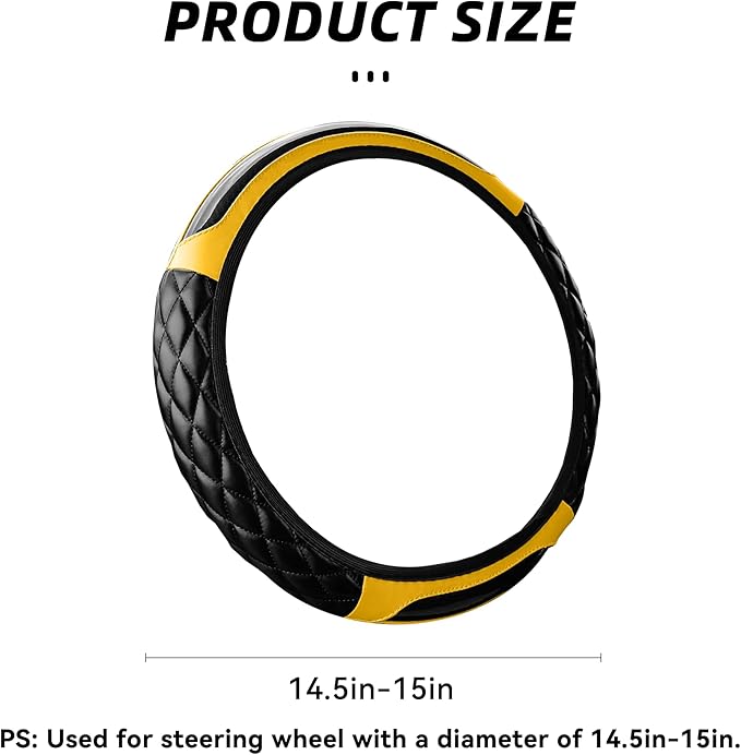 Car Steering Wheel Cover, 14.5-15inch Leather Anti-Slip Car Wheel Cover Protector, Safety Comfortable Desgin, Universal Auto Steering Wheels Accessories for Cars Truck SUV (Yellow)