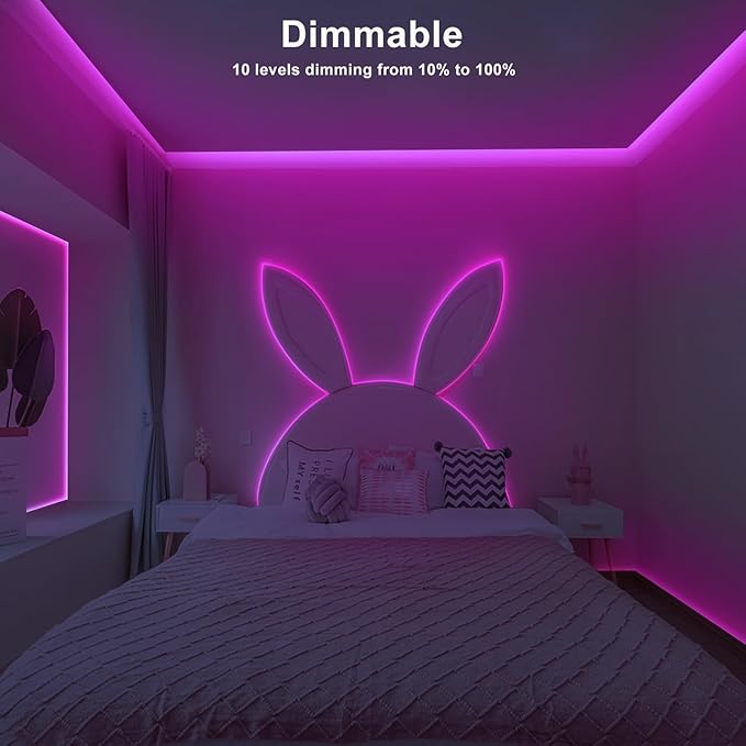 Tatazone 16.4ft Pink COB Led Strip Lights with RF Remote, Dimmable Bright Adhesive Indoor Led COB Light Strip for Cabinet, Painting, Room, Bed