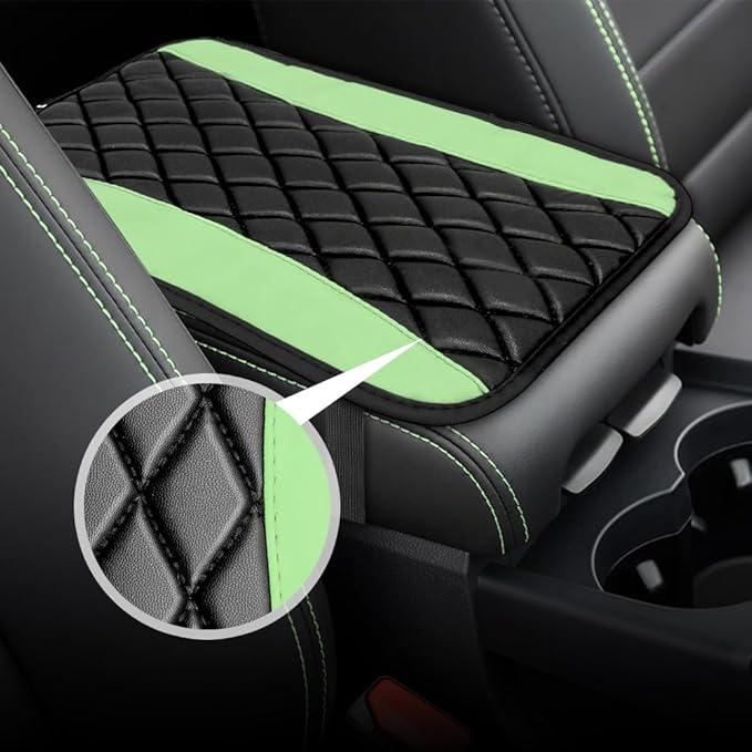 Car Center Console Cushion Pad, Arm Rest Covers, 12.6"×7.5" Leather Waterproof Auto Armrest Seat Box Protector, Auto Comfortable Center Console Cover Universal for Most Vehicles (Green)
