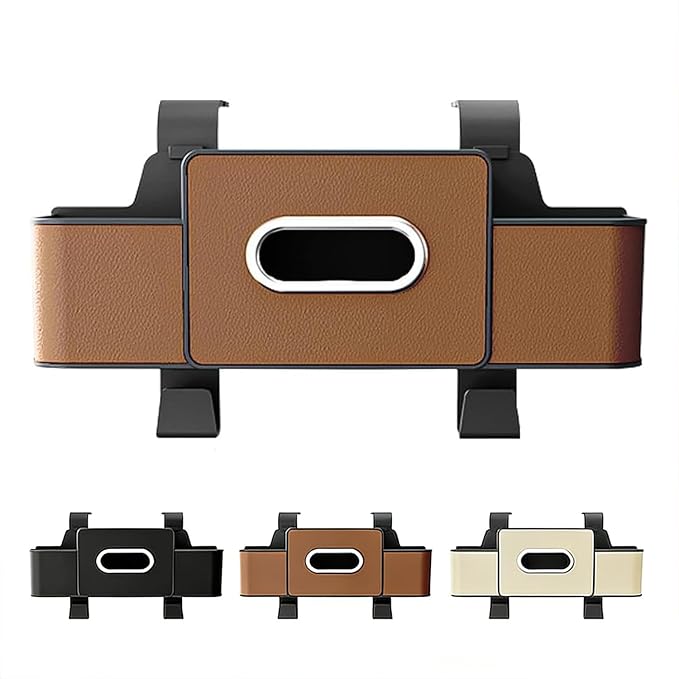 UKM 3-in-1 Back Seat Car Organizer, Car Backseat Storage Box with Cup Holder, Tissue Box&Hooks, Multifunctional Waterproof Storage for Hold Phones Drinks Handbags (Brown)
