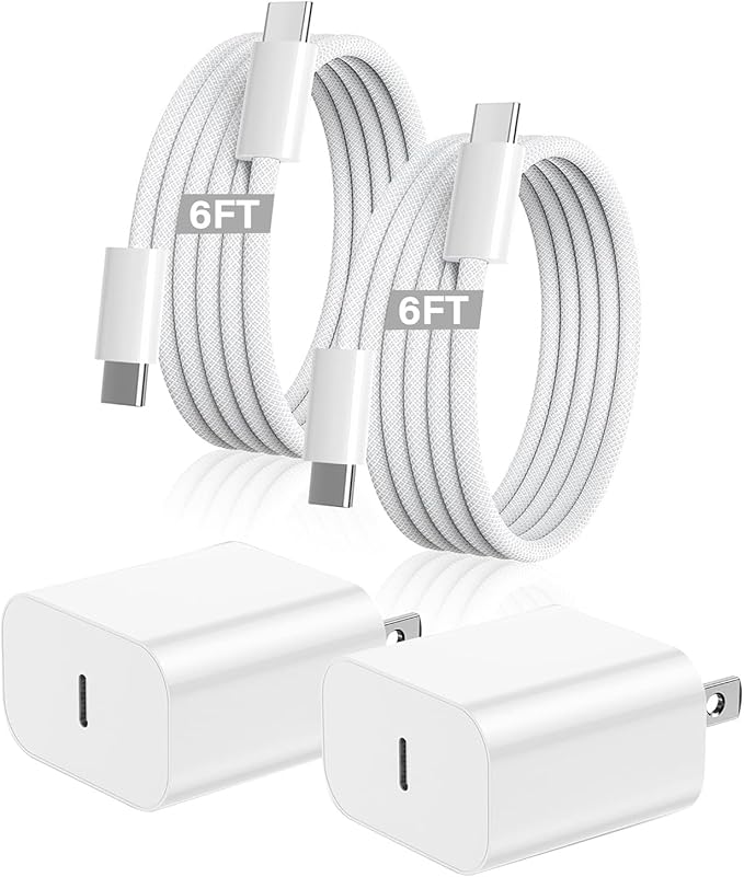 iPhone 17 16 Charger,2Pack USB C Fast Charger Apple Charge Type C Fast Charging Block&6FT USB C to C Woven Cable Cord for iPhone 17 Pro Max/17 Pro/Air/16 Plus/16E/15 Series/iPad Pro/Air/Mini