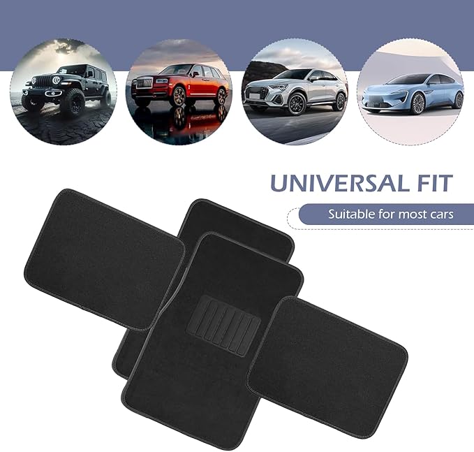 4 PCS Car Mat Kit, Anti-slip Automotive Carpet Floor Mat, Flame Retardant PVC Vehicle Protection Floor Pad, Universal for Most Cars SUVs (Black)