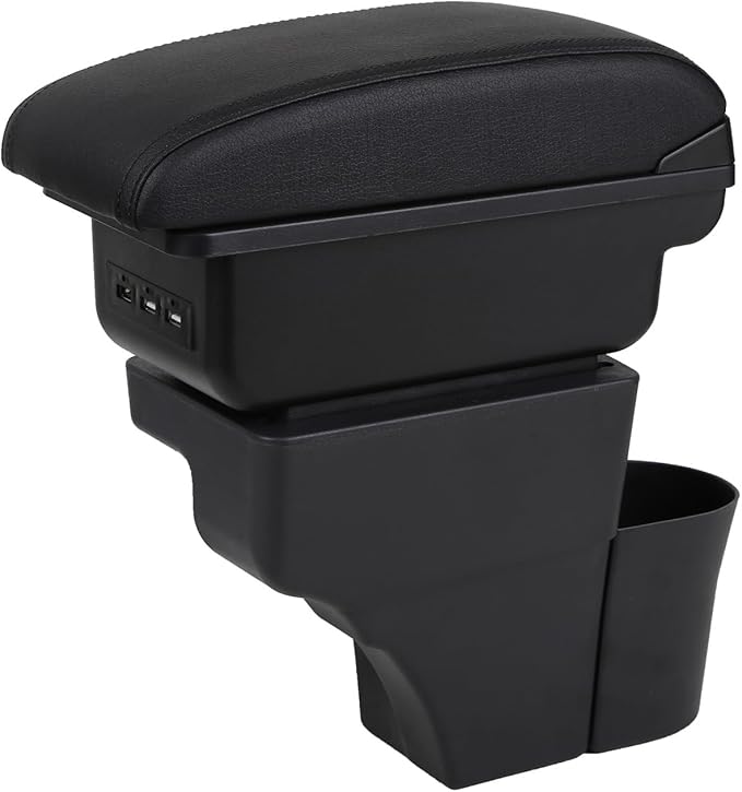 AULPHIKE Compatible with Nissan Note Armrest 2016-2018 Car Center Console Organizer Armrests Double Layer Storage with 3 USB（Black）