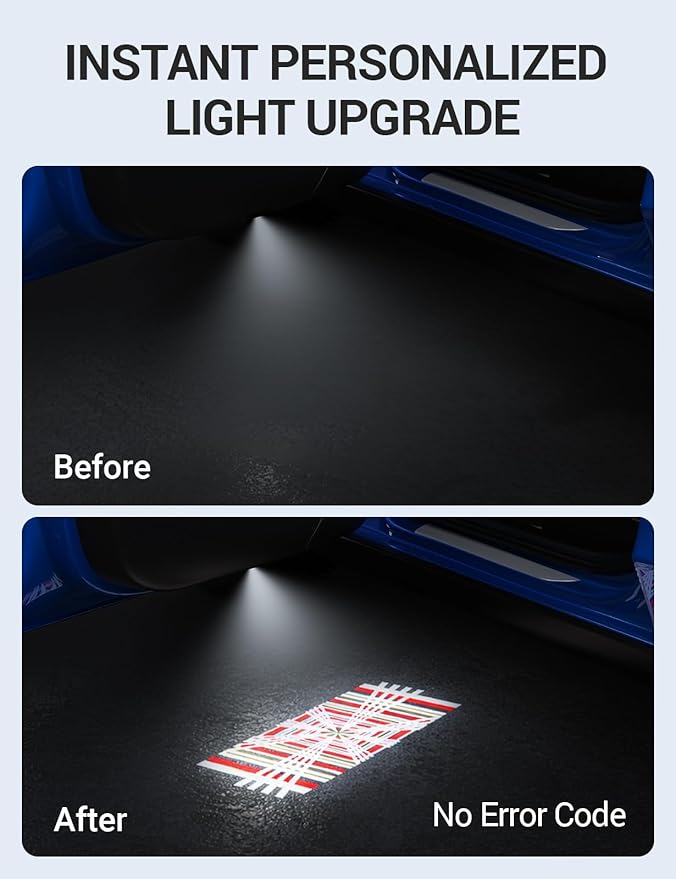 Motrobe 4PCS Puddle Lights for Tesla Model Y Juniper 2025 2026 Model 3 Highland 2024-2026 4K HD Ultra-Bright Cyber-Stripe Projection Door Lights No Error Code Never Fade Tesla Accessories