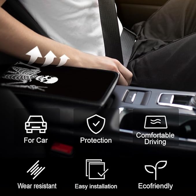 1pc Center Console Armrest Cover Pad 12.6x7.5 inch Skull Neoprene Car Armrest Cushion Waterproof Armrests Seat Box Cover Protector for Universal Cars Vehicles SUVs