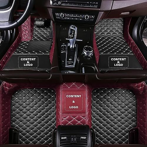 Custom Making Car Floor Mats Compatible for 2000-2025 All Mode Sedan SUV Sports Car Full Coverage Cute Pads Protection Non-Slip Leather Floor Liners (Black+Wine Red Edge)