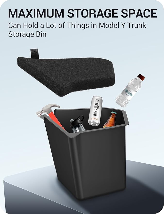 BASENOR New Version 2022-2024 Tesla Model Y Trunk Organizer Trunk Storage Bins with Carpeted Lid, Waterproof Rear Side Box Interior Accessories for Model Y 5-Seater
