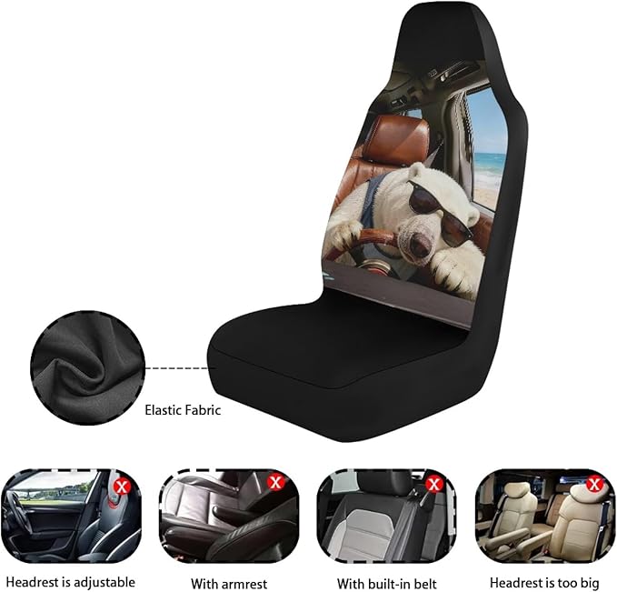 Funny Car Seat Covers 2 Pcs Automobile Front Seat Covers Polar Bear Breathable Protection Interior Accessories Anti-Slip Back Fabric Compatible with Most Cars,SUV,Sedan