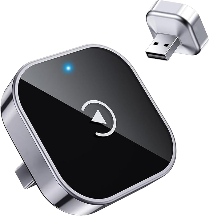 Wireless CarPlay Adapter & Android Auto Dongle, Shiny Silver，Fast Auto-Connect, Compact Plug & Play Wireless CarPlay Converter for iPhone & Android, USB/USB-C, No Delay, Seamless Reconnection