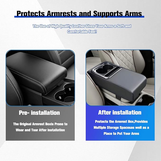 Car Center Console Armrest Pillow, Vehicle Armrest Seat Box Cushion Pad with Cup Holder & Phone Holder, Comfortable Auto Middle Console Cover, Universal for SUV RV Truck (Gray)