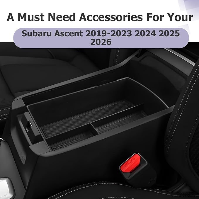 LUWU Center Console Organizer Compatible with Subaru Ascent 2019-2026 Accessories Armrest Console Secondary Storage Box Insert Tray ABS Material Interior Storage Box with Coin Holder Black