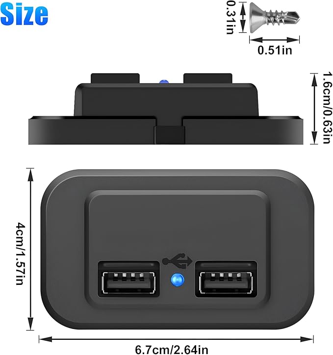 12V USB Outlet Automotive USB Port Panel Mount 12V USB Charger Multi Port Switch Panel Car Charger Socket Power Dual Port 12V 24V Quick Car Charger for Cars Bus ATV RV Boat Truck, 3.1A (2 Pack)