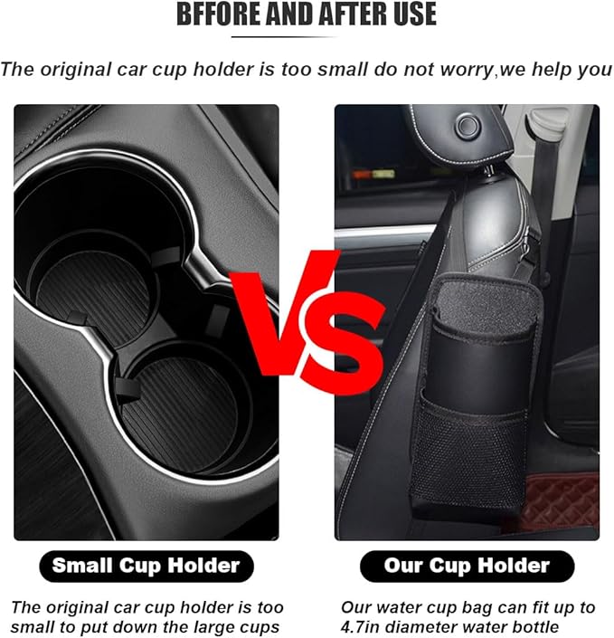2-in-1 Large Cup Holder, 80 oz Multifunctional Car Seat Side Organizer, Hanging Water Bottle Holder Bag, Car Stuff Holder with Mesh Pocket for Phone & Drink, Suitable for Car SUV Truck (2 PCS)