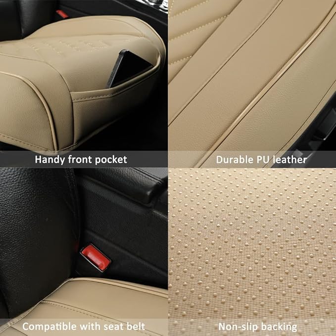 GIANT PANDA 1pack Front Car Seat Cover Bottom Seat Cover, PU Leather Driver Car Seat Protector Fits 95% of Vehicles, Wrapping Around The Bottom (Beige)