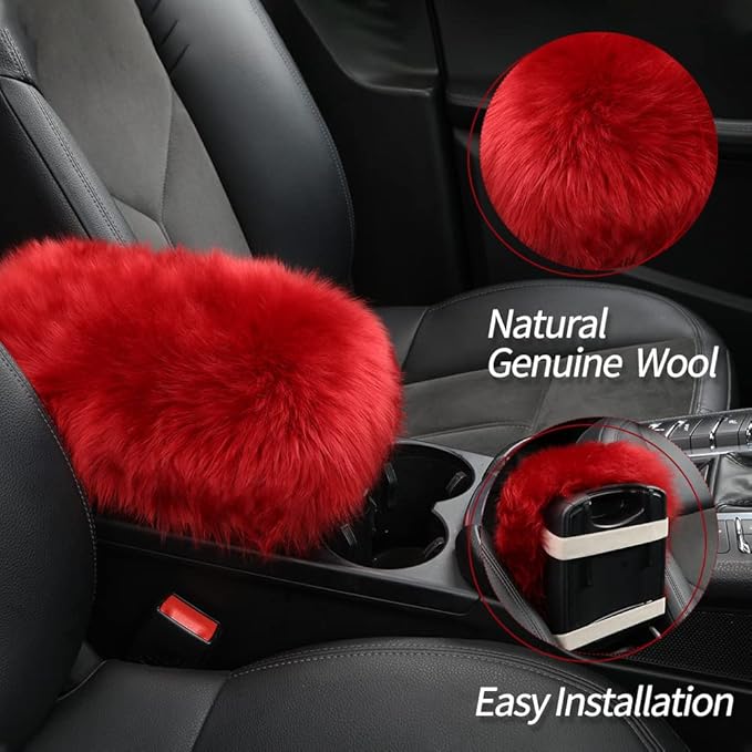 Sheepskin Armrest Cover Auto Center Armrest Cover Car Soft Console Pad, Fluffy Wool Auto Center Console Cover for Most Car Arm Rest Decoration Protector 9 x 14 Inch (Long Wool, Khaki)