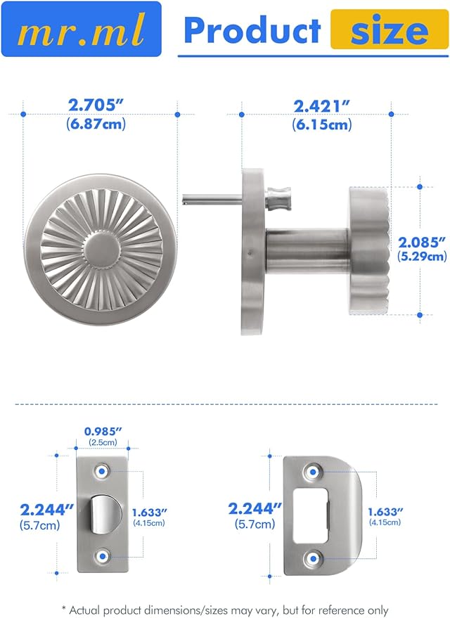 Stainless Steel Privacy Door Knob, Bedroom Bathroom Door Handle Interior Brushed Silver DoorKnob, Stainless Steel Knob, 1 Pack