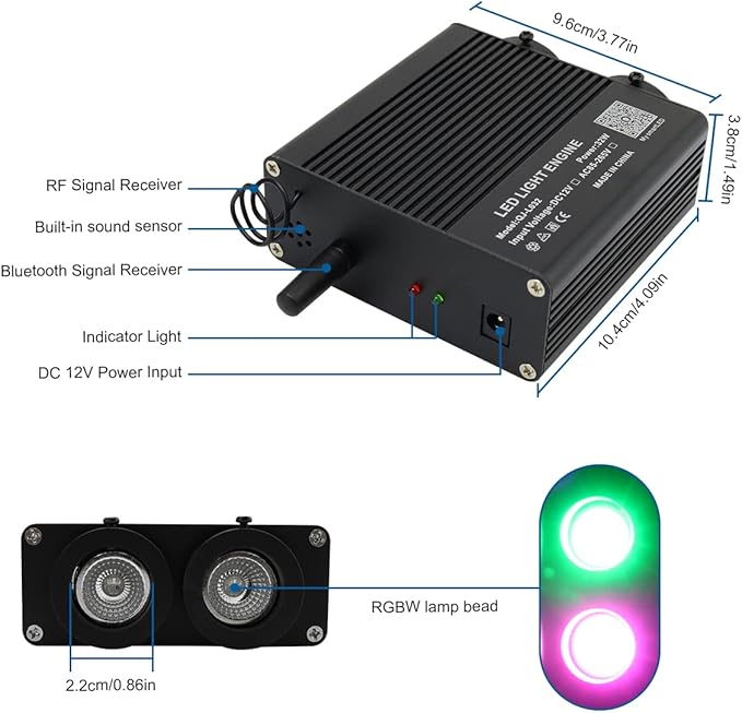 Small Size AKEPO 32W Dual-Head Different Color APP Fiber Optic Lights, 1100pcs of 0.03in Optical Fibers in 13.1ft+RGBW Sound Activated Fiber Optic Star Ceiling Light Kit for Car Headliner Star/Home