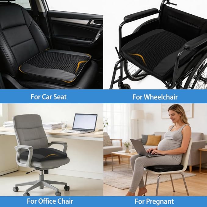 Car Seat Cushion for Long Driving Memory Foam Wedge Leather Cushion for Back Pain & Tailbone Pain Relief Non Slip & Ergonomic Car Seat Pillow Pad, Fit for Most Car Truck Office Chair & Wheelchair