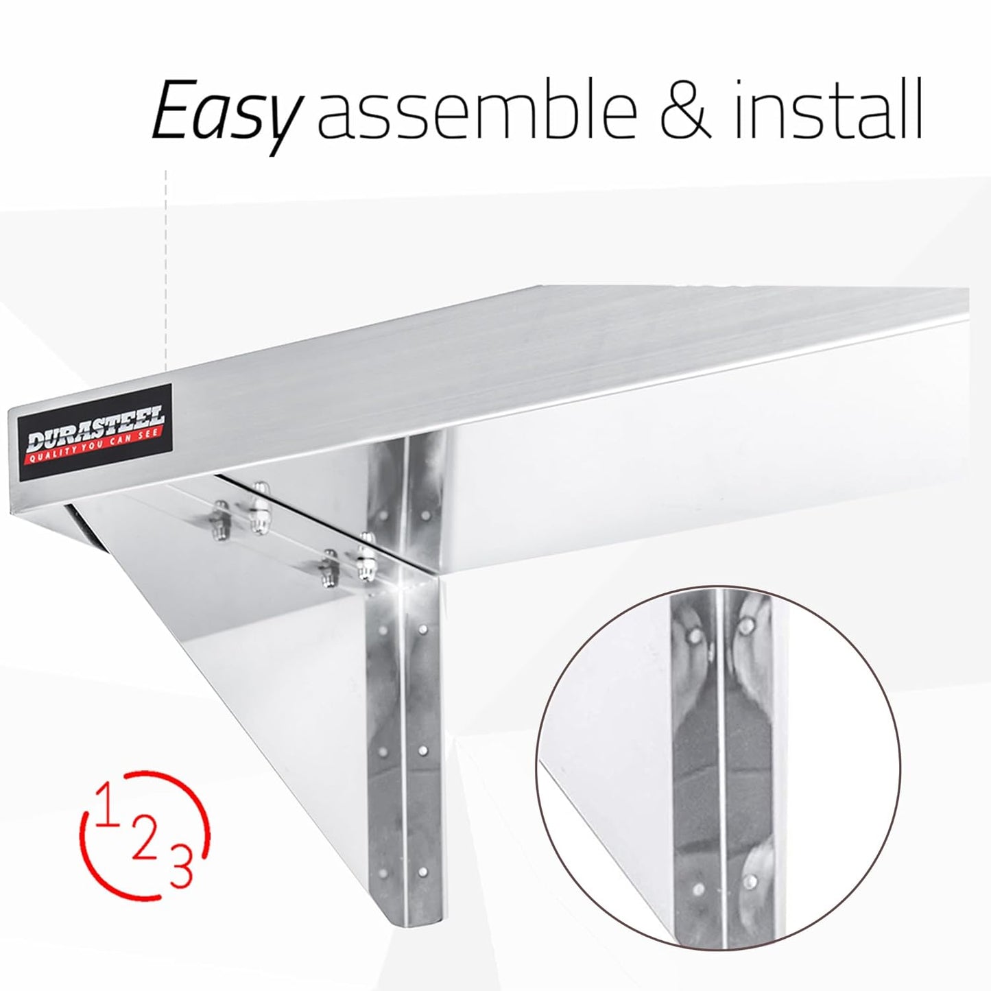 DuraSteel Stainless Steel Wall Shelf - 24" Wide x 12" Deep Commercial Grade - NSF Certified - Industrial Appliance Equipment (Restaurant, Bar, Home, Kitchen, Laundry, Garage and Utility Room)