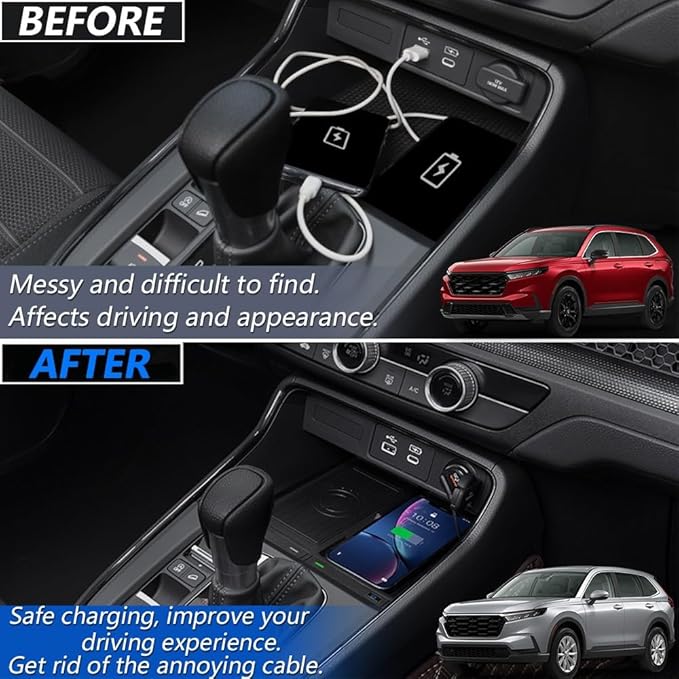 Wireless Car Charger for Honda CRV 2023 2024 2025, Dual Wireless Fast Phone Charging Pad for 6th Gen Honda CR-V LX EX Sport Hybrid Center Console Panel Interior Accessories Upgrades