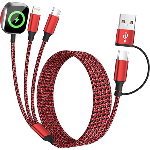 Travel Essentials 3in2 Multi Charging Cable for iPhone Watch Charger,USB A/C to Type C/IP/iWatch Charger,Travel Chargers for Multiple Devices Compatible with iWatch Series&iPhone 16-12 5FT