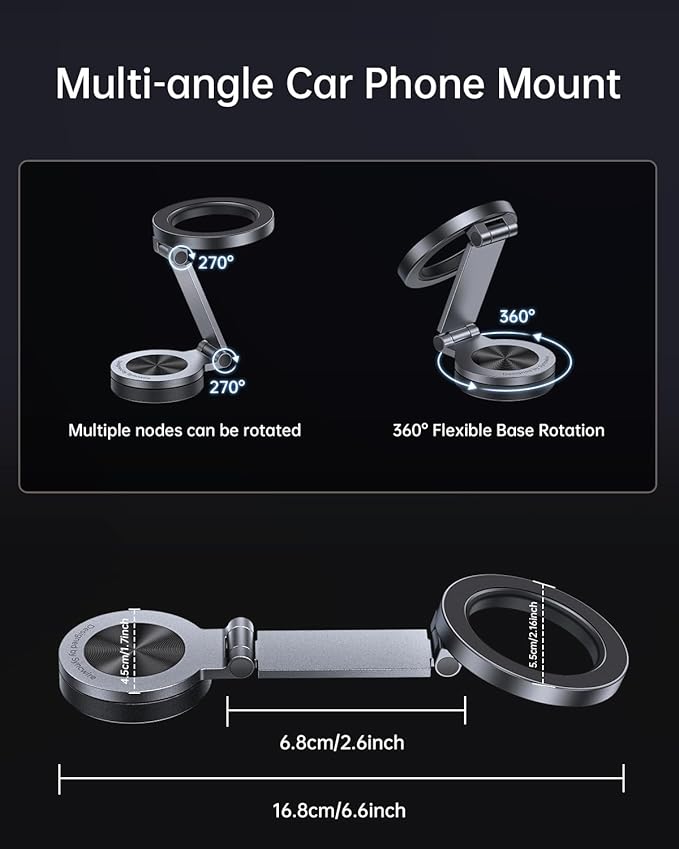 SYNCWIRE for MagSafe Car Mount【360° Rotation】Magnetic Phone Holder for Car, Adjustable Metal Arm, Ultra Magnet, Car Magnet Phone Mount for Dashboard, Fit for iPhone 17 16 15 14 13 Pro Max &All Phones