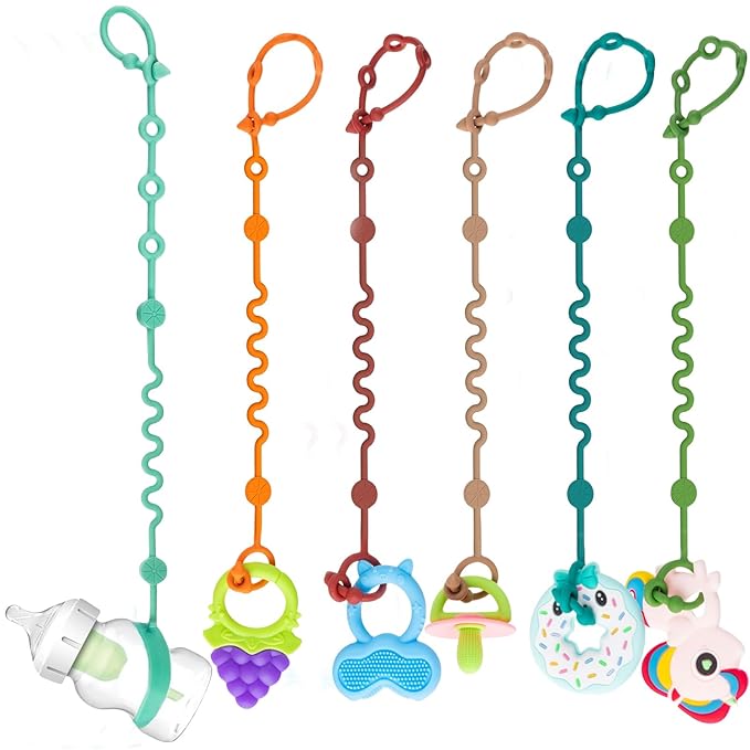 LittleHugs Toy Straps for Baby, Adjustable Toy Holder for Stroller Accessories, Silicone Baby Tether Pacifier Clip, No Throw Baby Travel Essential Leash for High Chair, Car Seat (6-Pack)