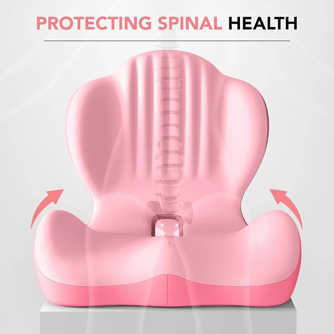 Ergonomic Lumbar & Seat Support Cushion, 2-in-1 Memory Foam Cushion with Coccyx Hollow Design for Office Chair, Car Seat, Home Use - Relieves Back & Hip Pain (Pink)