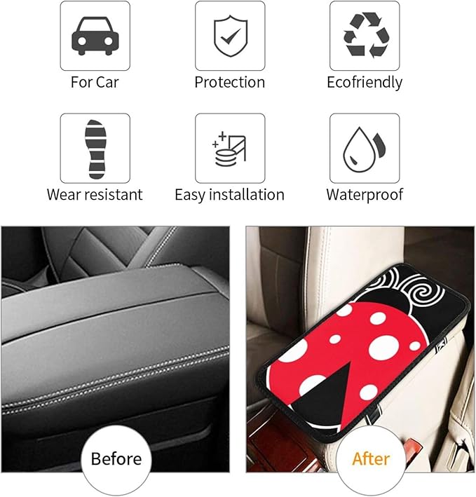 Ladybug Universal Center Console Armrest Cover Pad Car Armrest Protector for Most Cars, Suvs & Trucks, Cushion with Easy Installation