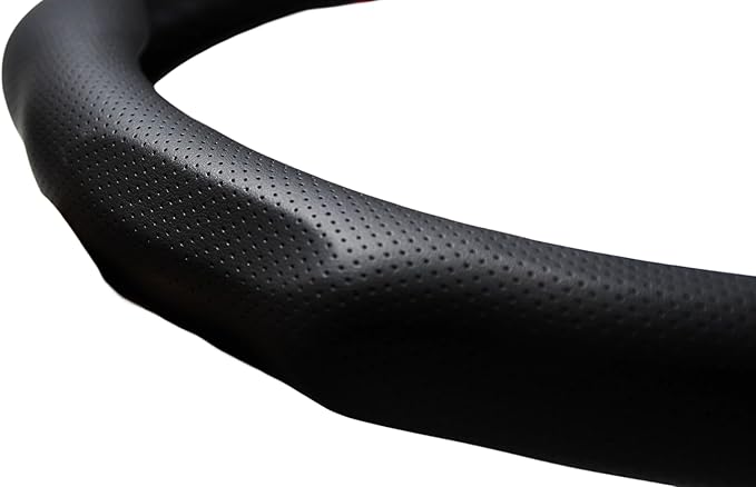 Quick Install Sporty Perforated Nappa Leather Steering Wheel Cover with Red Stripes Universal fit 14½" to 15" Car SUV Pickup 14.5 to 15 inches Napa