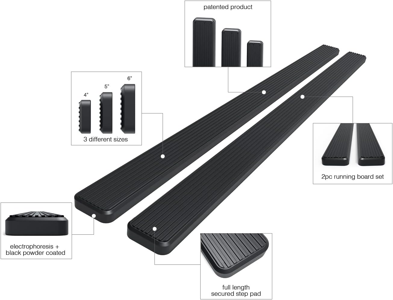 APS Running Boards 5-inch Black Compatible with Ford F150 2015-2025 Regular Cab & F-250 F-350 Super Duty 2017-2025 Stainless Steel (Nerf Bars Side Steps Side Bars)