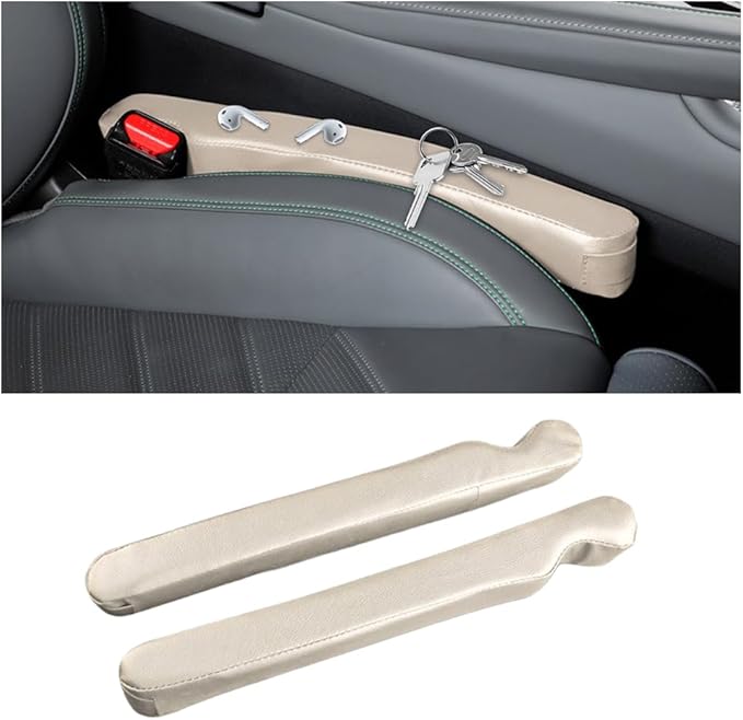 2PCS Car Seat Gap Filler, Microfibre Leather Vehicle Gap Stopper to Fill Between Seat & Console Organizer, Automotive Interior Accessories, Universal for SUV Sedan Truck (Beige)