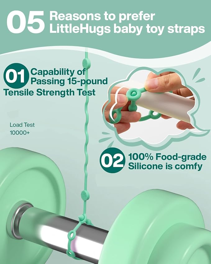 LittleHugs Toy Straps for Baby, Adjustable Toy Holder for Stroller Accessories, Silicone Baby Tether Pacifier Clip, No Throw Baby Travel Essential Leash for High Chair, Car Seat (6-Pack)